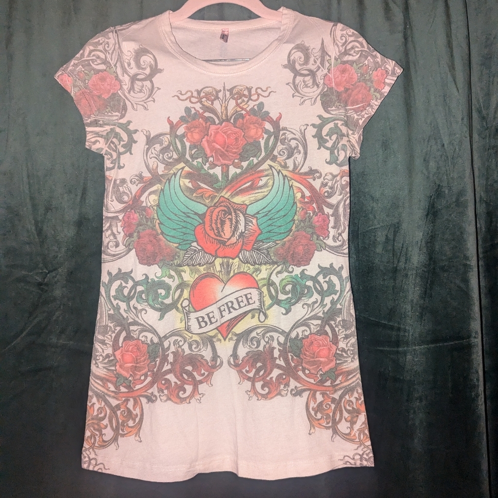 East way multi print tattoo style shirt